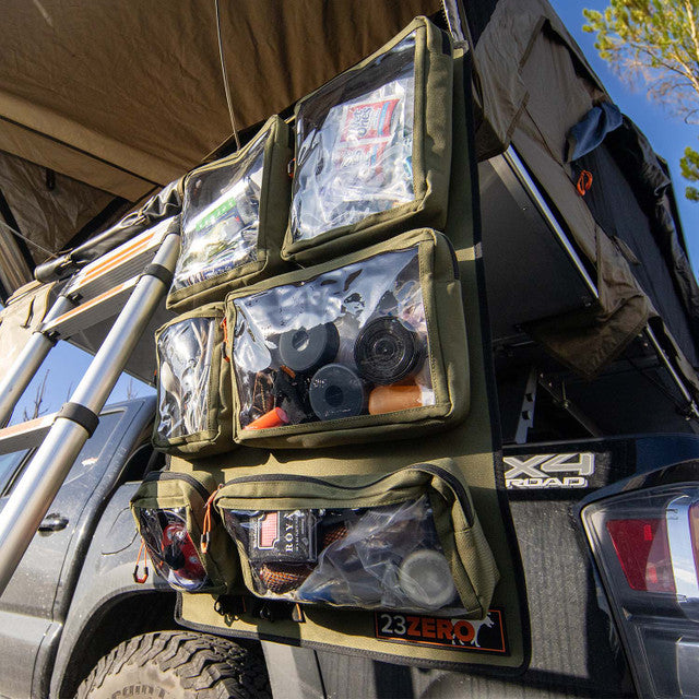 23ZERO Stash Storage Organizer for SUVs, Pickup Trucks & Overland Setups - Multi-Pocket Hanging Organizer for Roof Top Tent or Awning