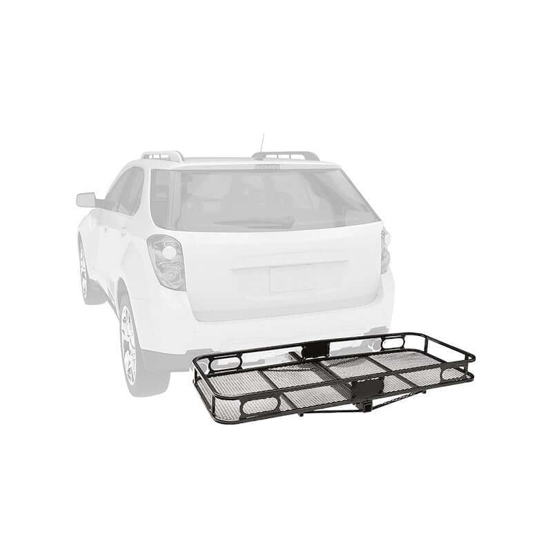 Reese Towpower trailer hitch cargo carrier for pickup trucks, 60" x 24" platform, supports 500 lbs, durable black powder-coated finish.