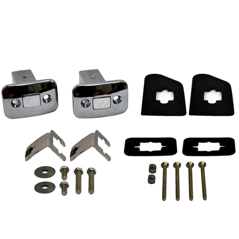 Putco chrome stake pocket tie down anchors with installation hardware for pickup truck cargo security.