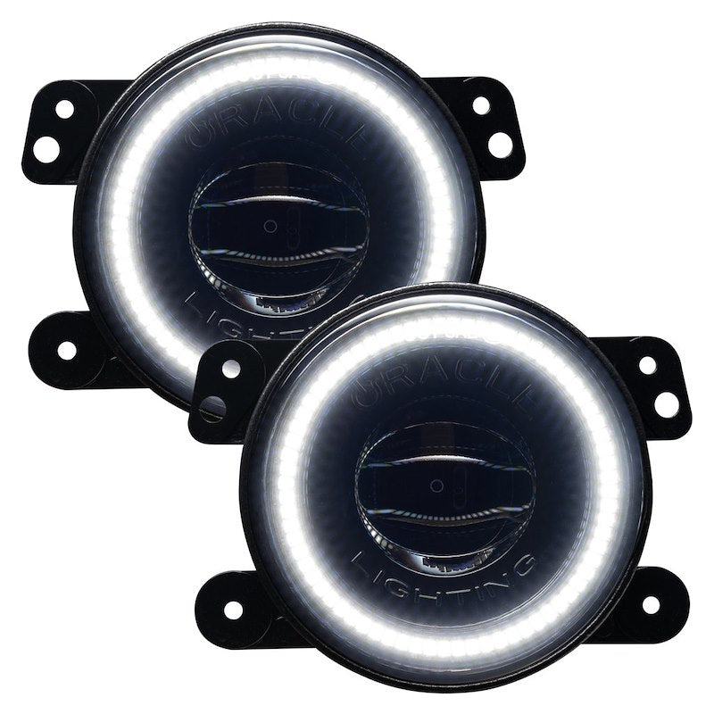 Oracle Round LED Fog Lights 20W 3000 Lumens Clear Halo Black Housing