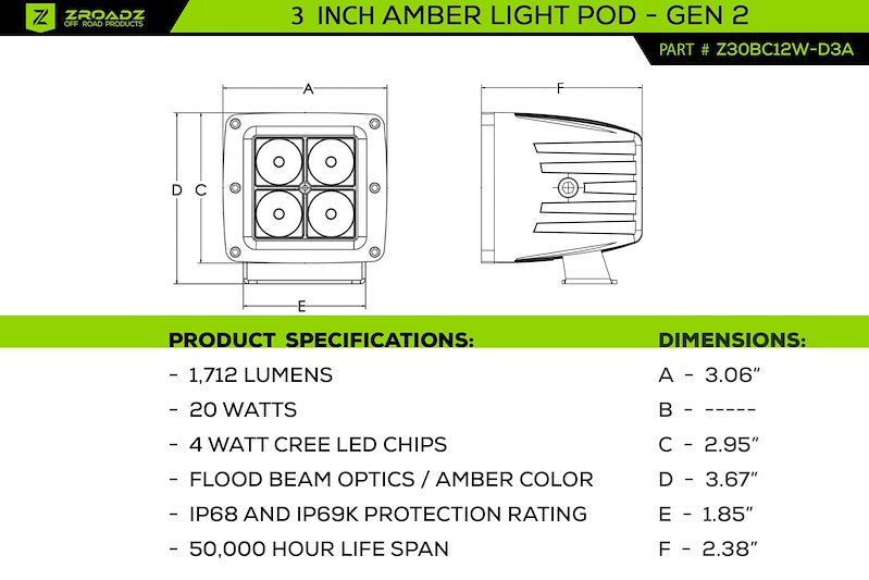 ZROADZ Roof Rack for 2021-2025 Ford Bronco 2-Door - Includes 8 LED Pod Lights