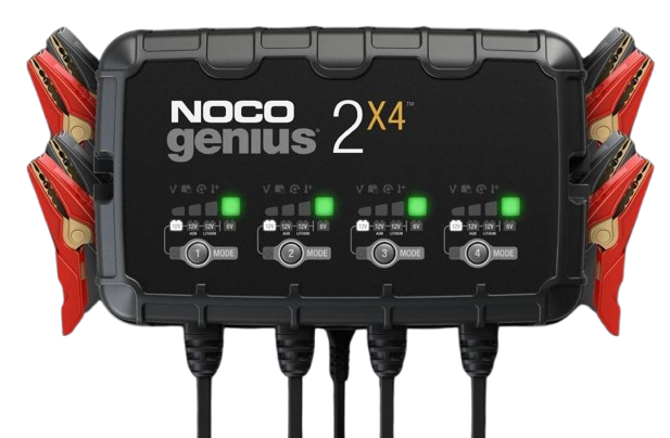 NOCO Battery Charger 4-Bank Onboard for 6V & 12V Lead-Acid and Lithium Batteries - 2A Per Bank, 8A Total, Fully Automatic - 120-240V AC
