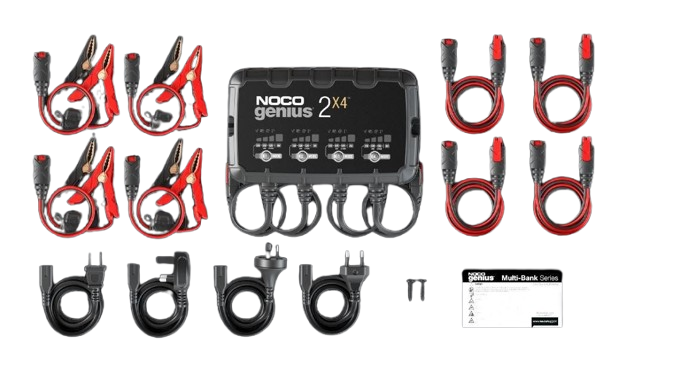 NOCO Battery Charger 4-Bank Onboard for 6V & 12V Lead-Acid and Lithium Batteries - 2A Per Bank, 8A Total, Fully Automatic - 120-240V AC