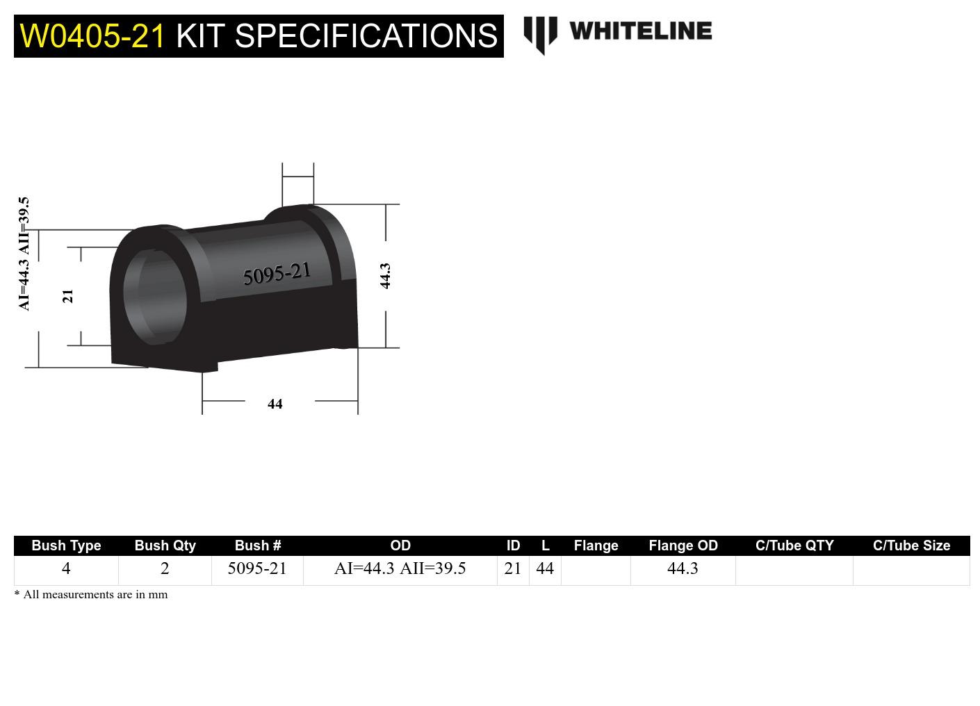 Whiteline Front Sway Bar Mount Bushing - High-Performance Synthetic Elastomer