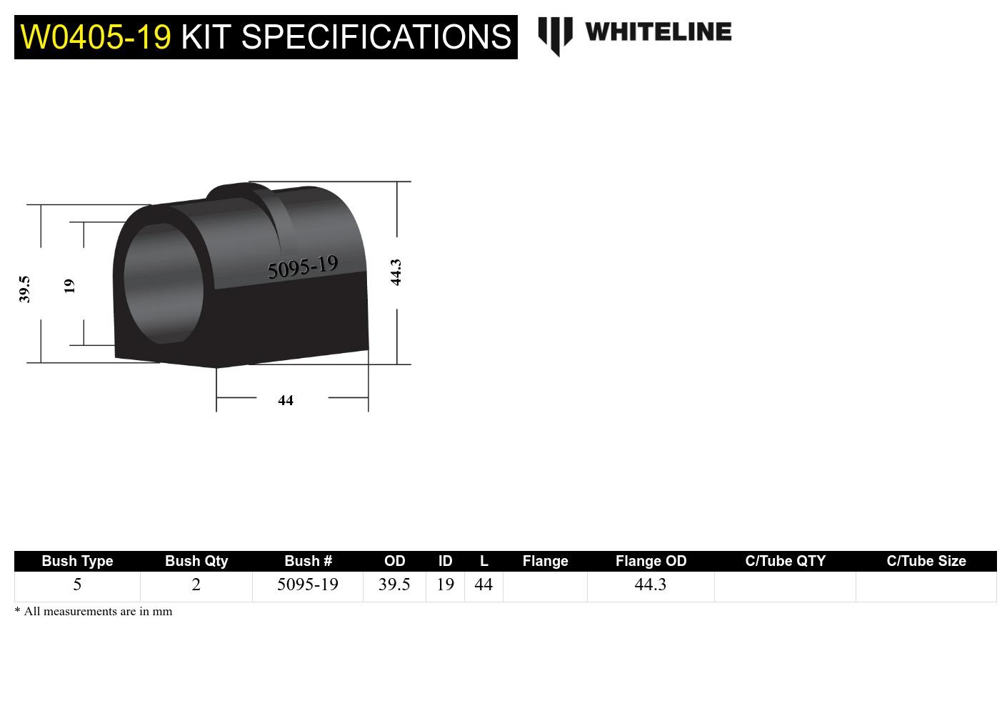 Whiteline Front Sway Bar Mount Bushing - Synthetic Elastomer for Enhanced Performance