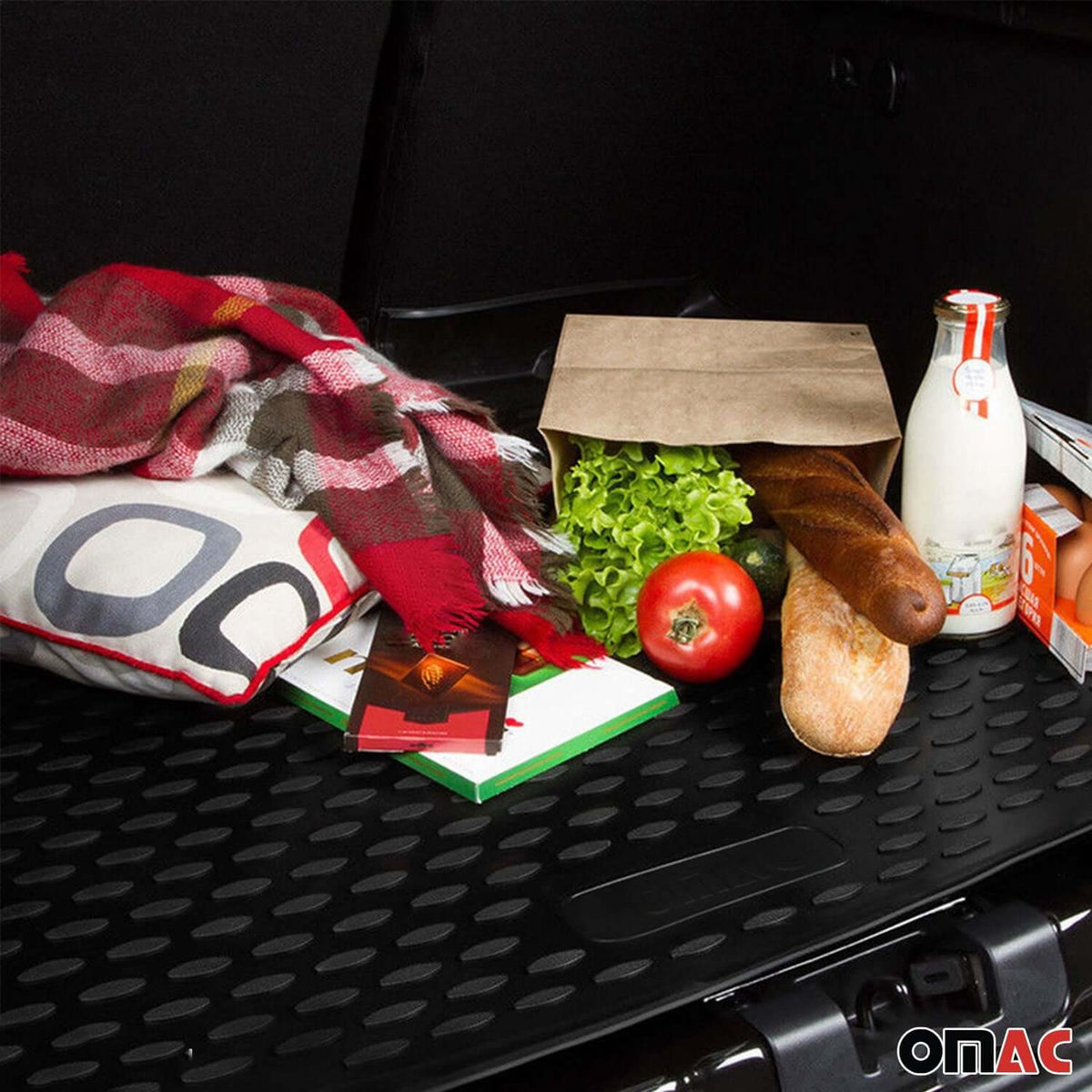OMAC USA Semi-Custom Fit Cargo Liner Trunk Mat for Sedan – Fits 2018–2023 Kia Stinger (Black, Waterproof)