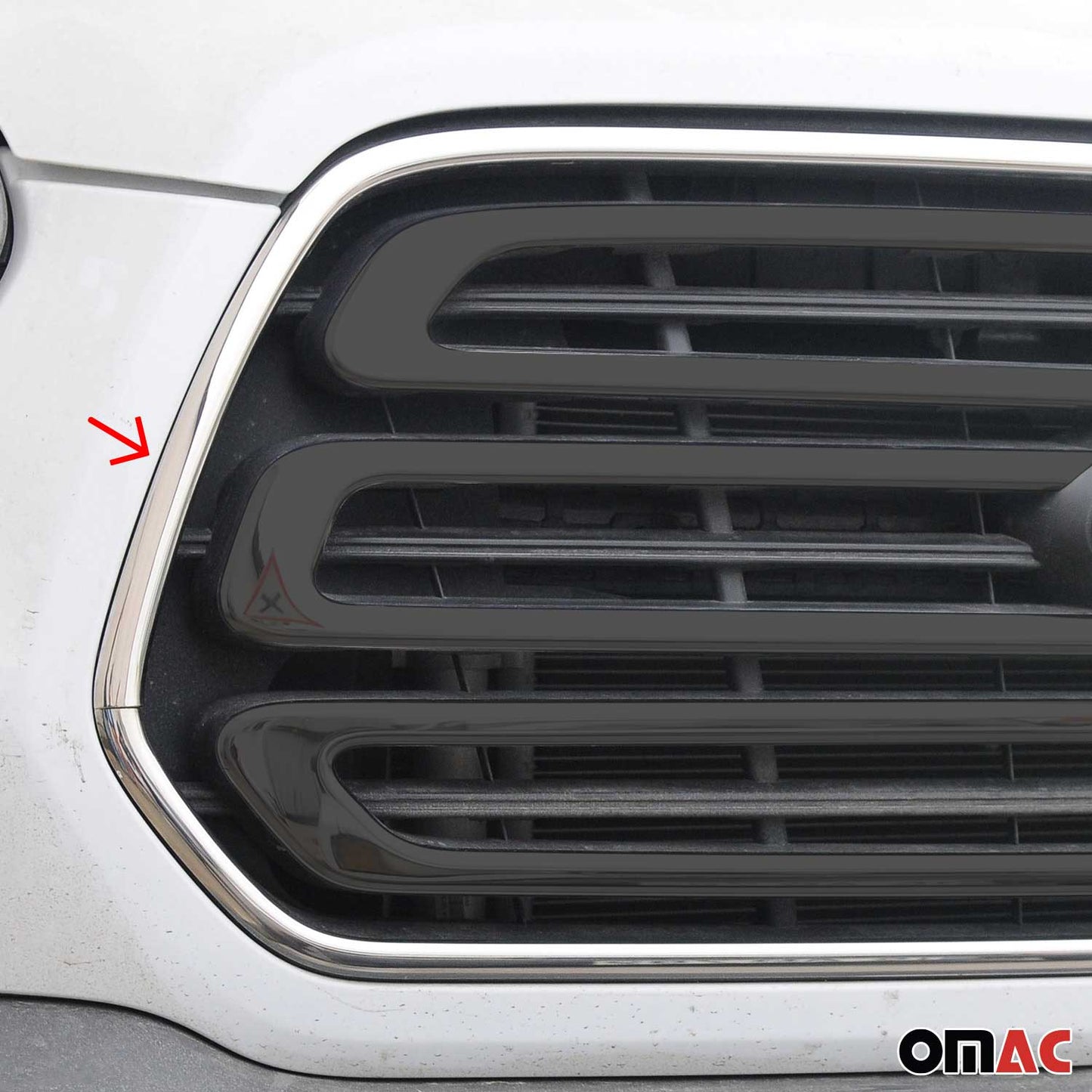 OMAC USA Front Bumper Grill Trim Molding for Vans – Fits 2015–2020 Ford Transit 150/250/350 - 2Pcs (Stainless Steel, Chrome)