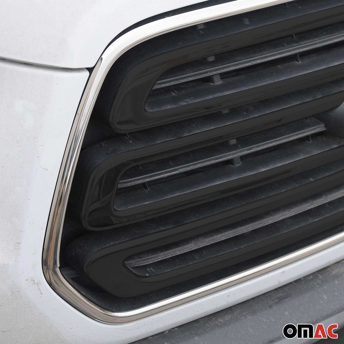 OMAC USA Front Bumper Grill Trim Molding for Vans – Fits 2015–2020 Ford Transit 150/250/350 - 2Pcs (Stainless Steel, Chrome)