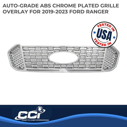 Coast to Coast Ford Ranger XL/XLT Grille Overlay, Chrome – Fits 2019-23 (IWCGI169)