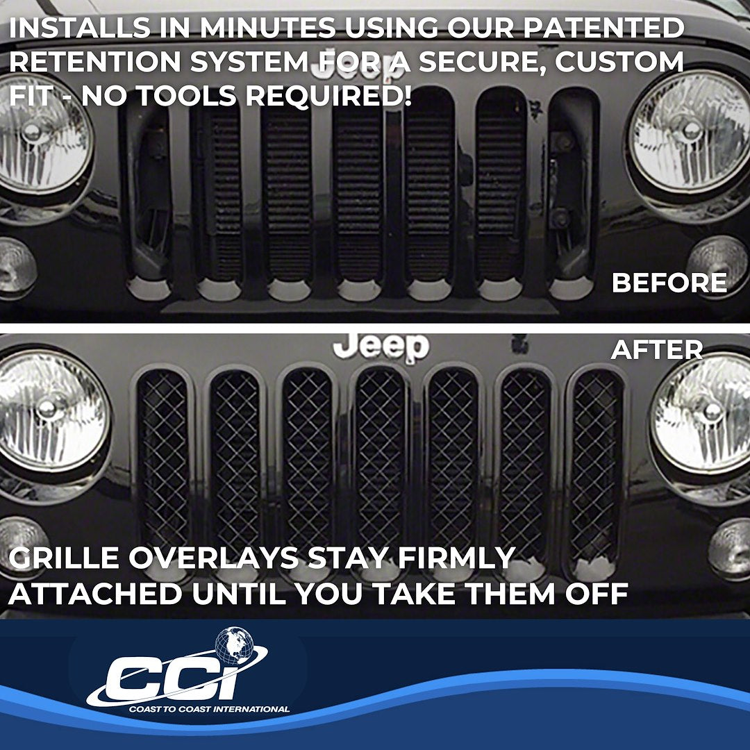 Coast to Coast Jeep Wrangler JK 07-18 Grille Overlay, Gloss Black (ABS6414B)