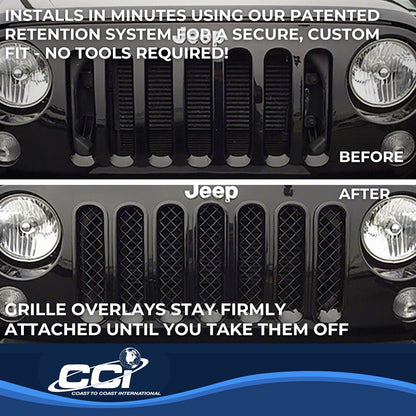 Coast to Coast Jeep Wrangler JK 07-18 Grille Overlay, Gloss Black (ABS6414B)