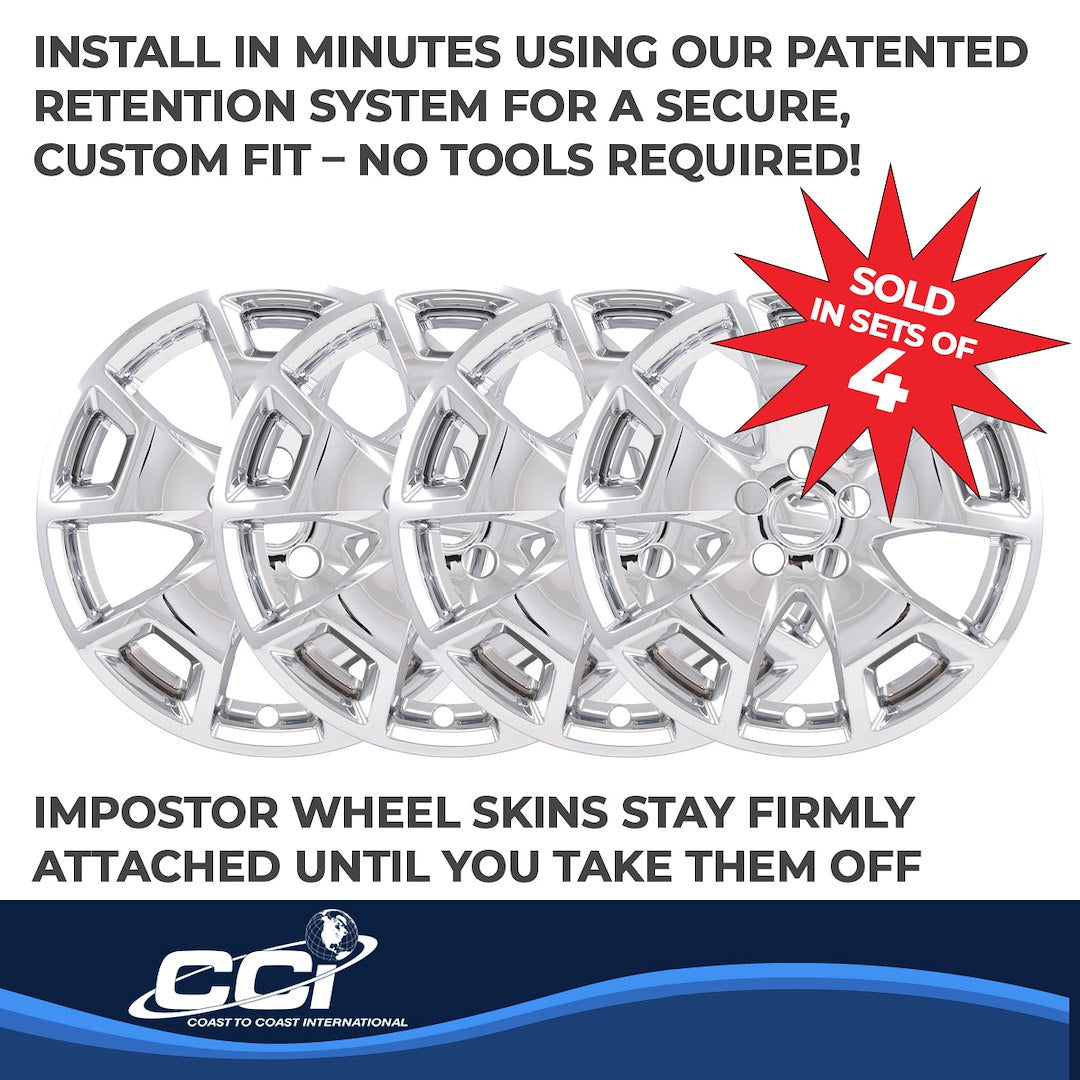 Coast to Coast IMPostor Wheel Skins 17", Chrome, Set of 4 – Fits 2021-23 Ford Bronco Sport Base (IMP476X)