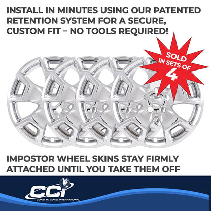Coast to Coast IMPostor Wheel Skins 17", Chrome, Set of 4 – Fits 2021-23 Ford Bronco Sport Base (IMP476X)