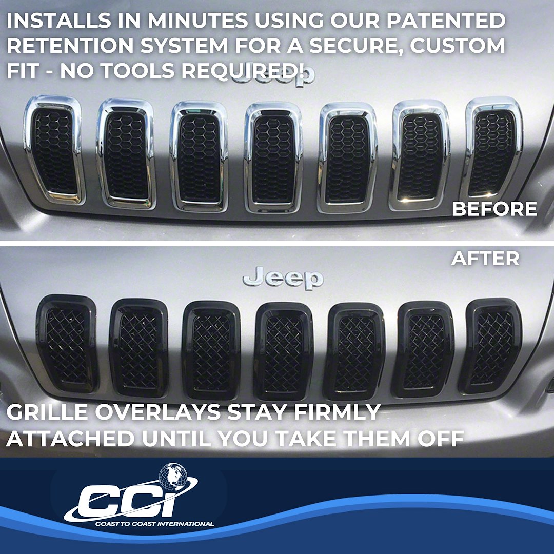 Coast to Coast Jeep Cherokee 14-18 Grille Overlay, Gloss Black (ABS6473B)