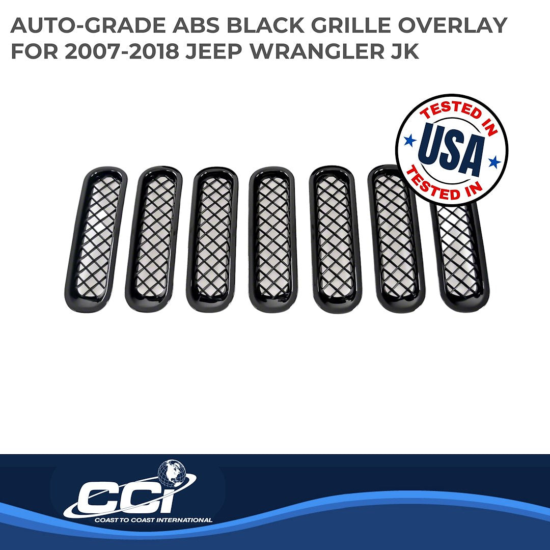 Coast to Coast Jeep Wrangler JK 07-18 Grille Overlay, Gloss Black (ABS6414B)