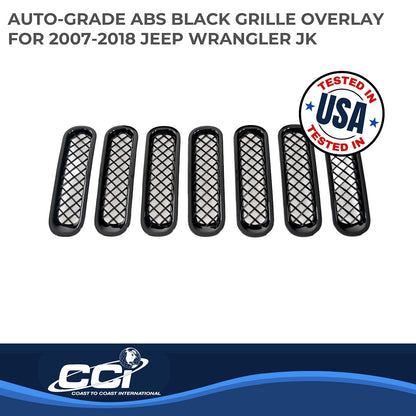 Coast to Coast Jeep Wrangler JK 07-18 Grille Overlay, Gloss Black (ABS6414B)