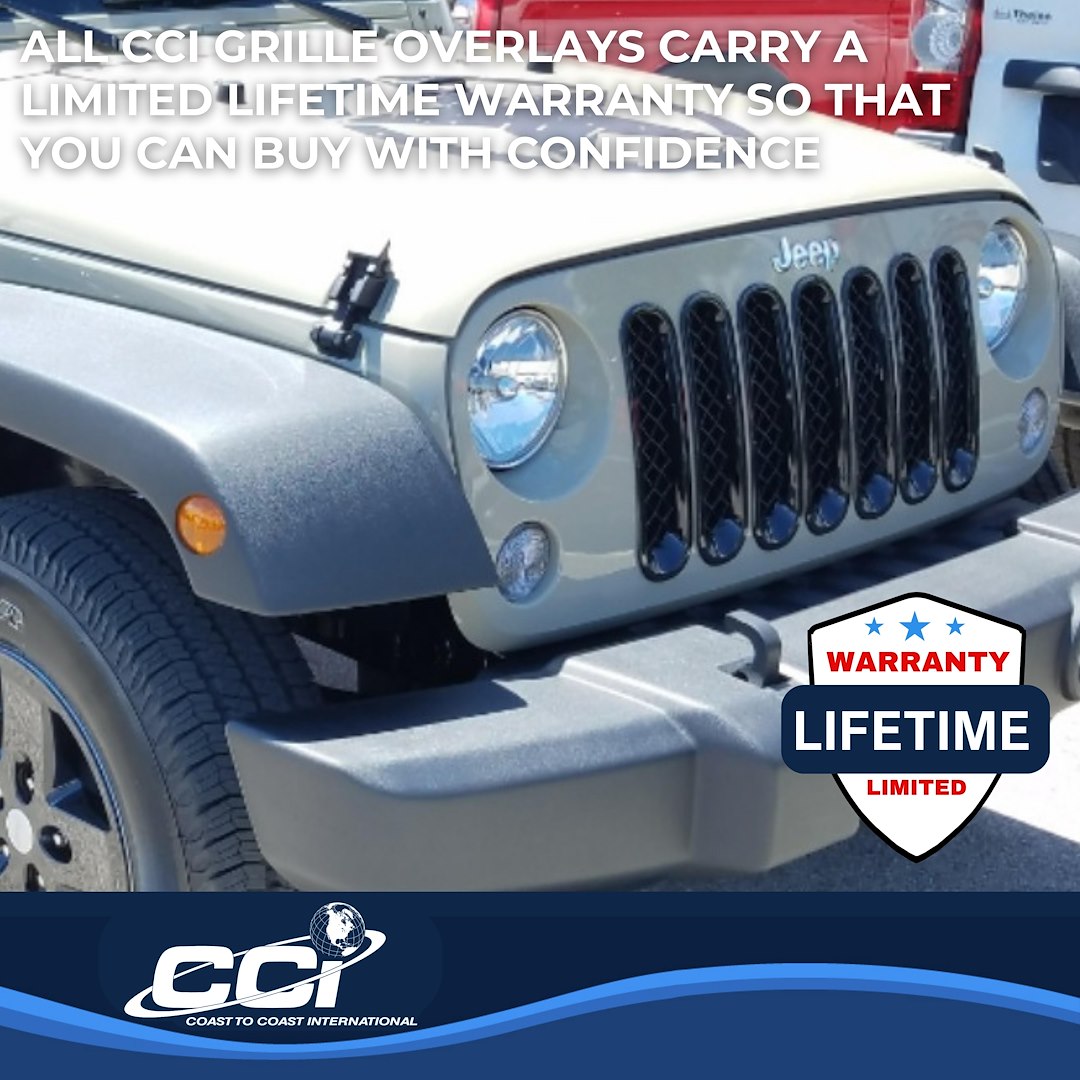 Coast to Coast Jeep Wrangler JK 07-18 Grille Overlay, Gloss Black (ABS6414B)