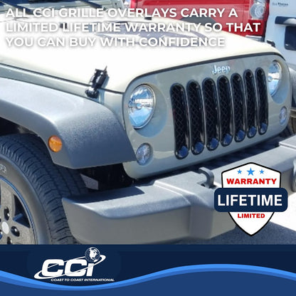 Coast to Coast Jeep Wrangler JK 07-18 Grille Overlay, Gloss Black (ABS6414B)
