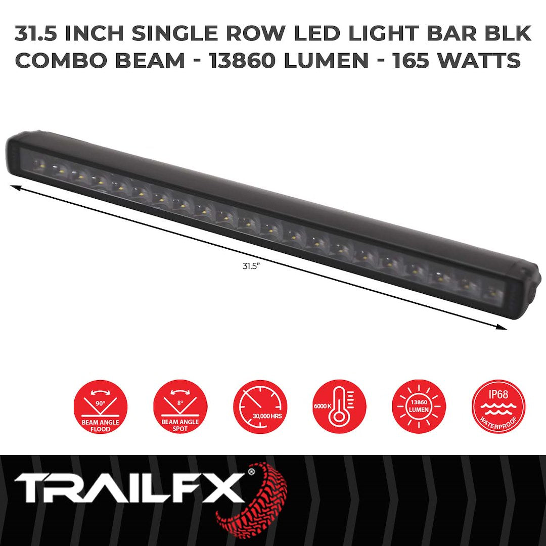 TrailFX 30" LED Light Bar 165W Combo Beam 13860 Lumens Black Housing with Wiring and Mounting Brackets