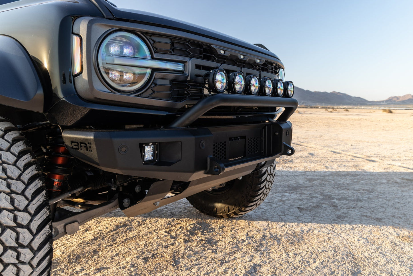 Body Armor Odyssey Front Bumper - Textured Black Powder-Coated Steel - Fits 2021-2024 Ford Bronco (With Bull Bar, Winch Mount, D-Ring Mounts)