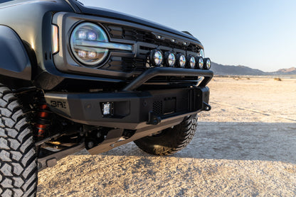 Body Armor Odyssey Front Bumper - Textured Black Powder-Coated Steel - Fits 2021-2024 Ford Bronco (With Bull Bar, Winch Mount, D-Ring Mounts)