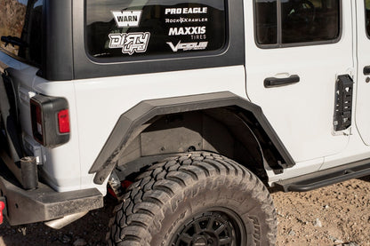 Body Armor Rear Fender Flares - Textured Black Powder-Coated Steel - Fits 2018-2024 Jeep Wrangler JL (Flat Style, 5-3/4 Inch Tire Coverage)