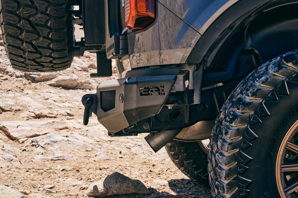 Body Armor Odyssey Rear Bumper - Textured Black Powder-Coated Steel, Light Cutouts, License Plate Mount - Fits 2021-2024 Ford Bronco