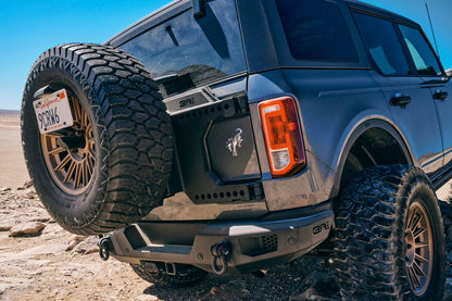 Body Armor Odyssey Rear Bumper - Textured Black Powder-Coated Steel, Light Cutouts, License Plate Mount - Fits 2021-2024 Ford Bronco