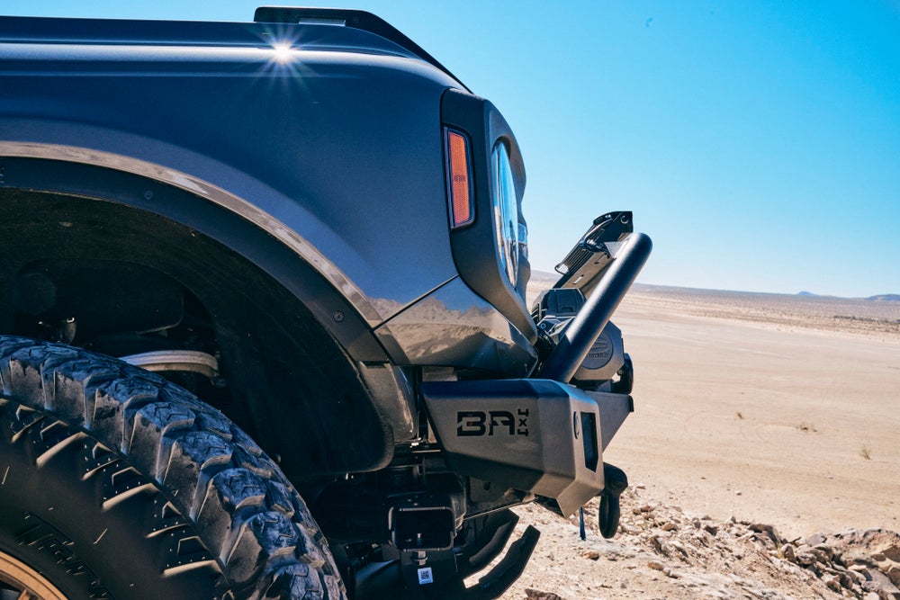 Body Armor Odyssey Front Bumper - Textured Black Powder-Coated Steel - Fits 2021-2024 Ford Bronco (With Bull Bar, Winch Mount, D-Ring Mounts)