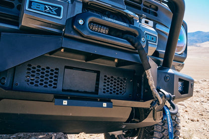 Body Armor Odyssey Front Bumper - Textured Black Powder-Coated Steel - Fits 2021-2024 Ford Bronco (With Bull Bar, Winch Mount, D-Ring Mounts)