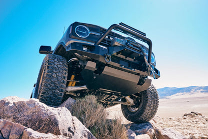 Body Armor Odyssey Front Bumper - Textured Black Powder-Coated Steel - Fits 2021-2024 Ford Bronco (With Bull Bar, Winch Mount, D-Ring Mounts)