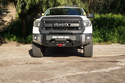 Body Armor Hiline Front Winch Bumper - Textured Black Powder-Coated Steel - Fits 2014-2021 Toyota Tundra (With Bull Bar, Winch Mount, D-Ring Mounts)