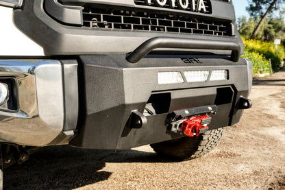 Body Armor Hiline Front Winch Bumper - Textured Black Powder-Coated Steel - Fits 2014-2021 Toyota Tundra (With Bull Bar, Winch Mount, D-Ring Mounts)