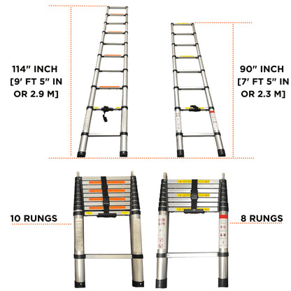 23ZERO Telescoping Ladder 9'5" (2.9M) for Roof Top Tents - Lightweight Aluminum Ladder for Pickup Trucks, SUVs & Vans