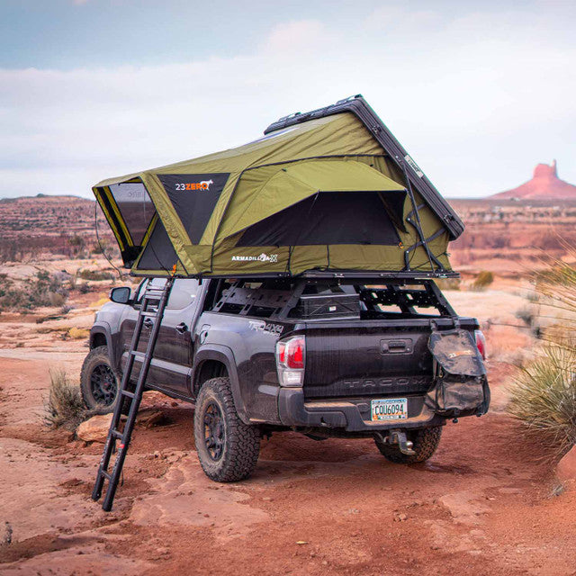 23Zero Armadillo AX2 Roof Top Tent – Aluminum RTT with X-Frame, LST Fabric & LED Light Bar – 4 Season, Sleeps 2 Adults