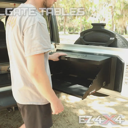EZ4X4 Extreme Level Deluxe Folding Tailgate Table – Fits Jeep Wrangler JK/JKU/JL/JLU – Black Aluminum Cargo Shelf
