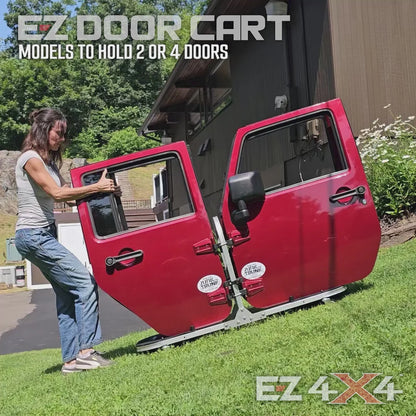 EZ4X4 Aluminum Folding Rolling Door Cart for Jeep Wrangler 4-Door – Storage Rack Holder Stand with Locking Casters, Lightweight, Black