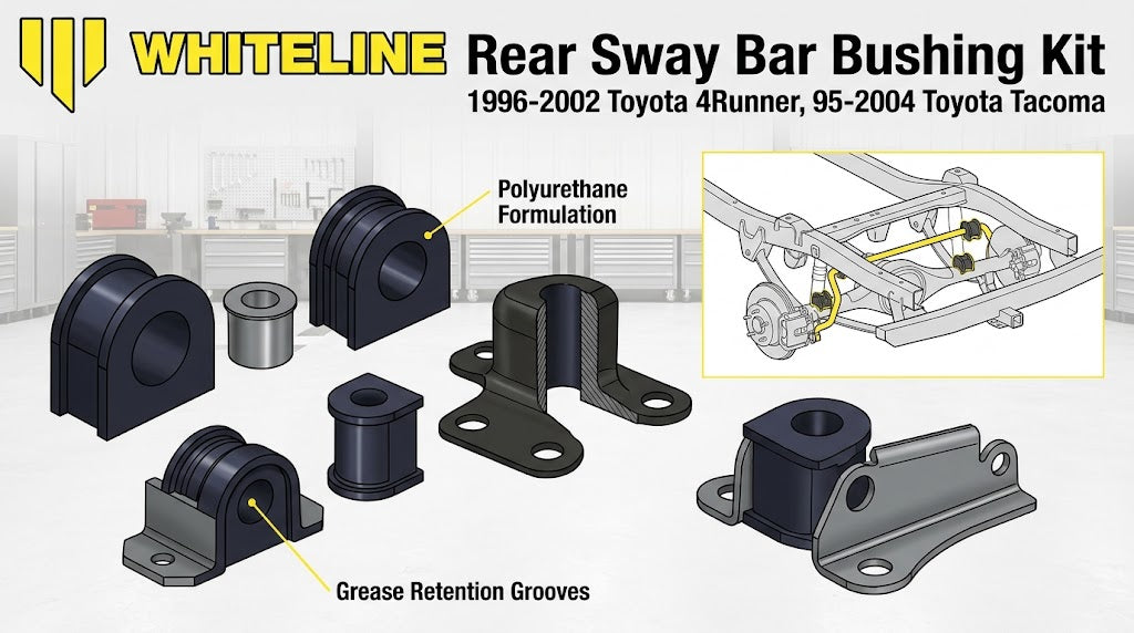 Whiteline Rear Sway Bar Bushing Kit for SUVs & Cars - Fits 1996-2002 4Runner, 1995-2004 Tacoma