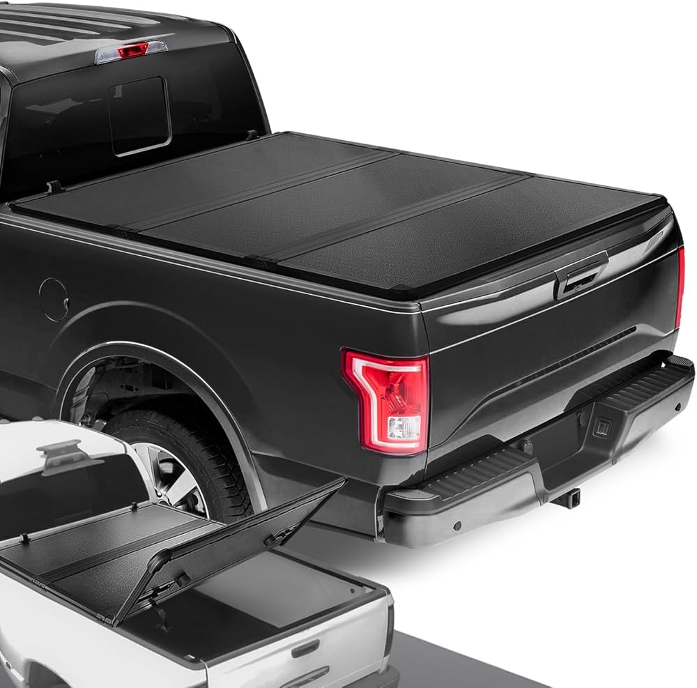 TrailFX Hard Tri-Fold Tonneau Cover for Pickup Trucks - Fits 2015-20 F-150 (Black Aluminum)
