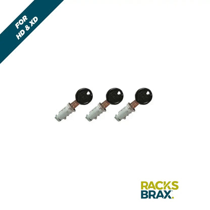 RacksBrax HD XD lock set featuring three replacement barrels and one key, designed for HD and XD hitches.