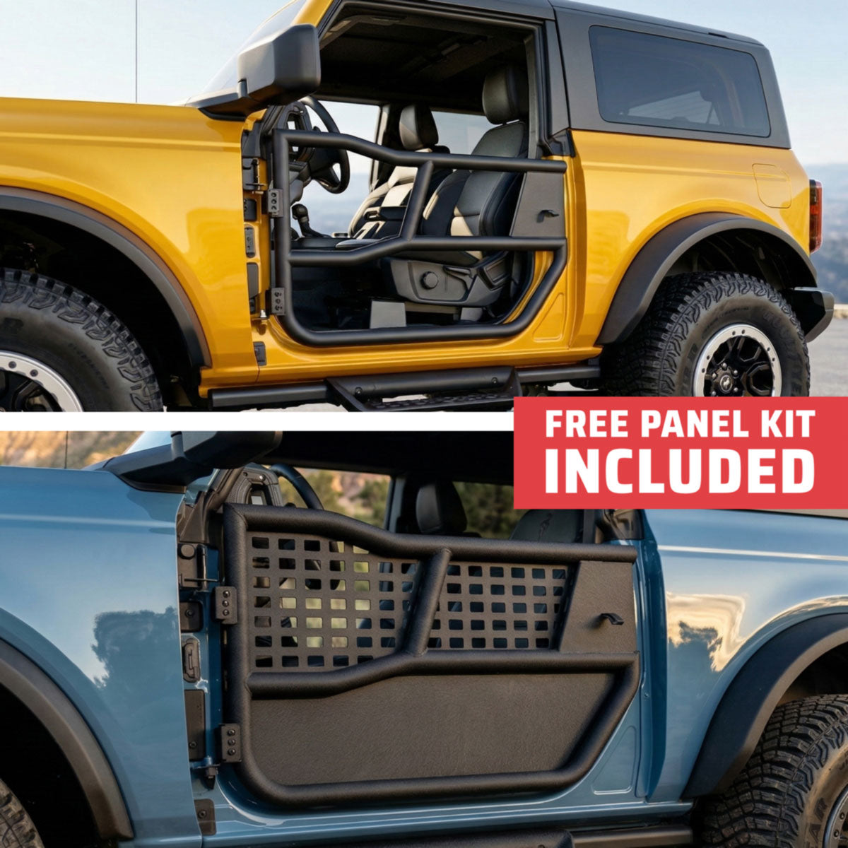 EZ4X4 2021 & Up Bronco 2DR Alpha Aluminum Tube Doors + FREE Removable MOLLE Panels