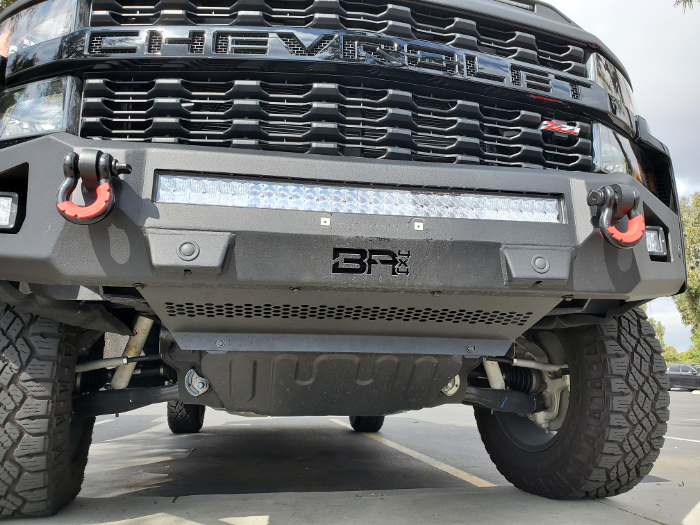 Body Armor Intercooler Shroud - Textured Black Steel Finish - Fits 2019-2022 Chevrolet Silverado 1500 Ambush Bumper