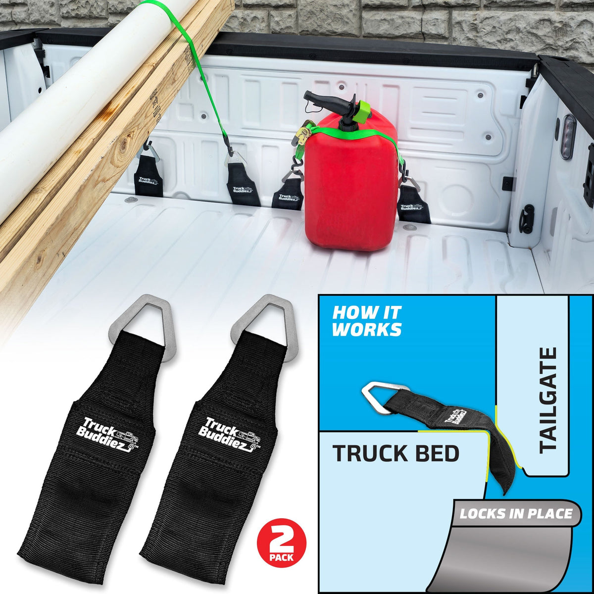 EZ4X4 Truck Buddiez 2-Pack Tailgate Tie-Down Anchors – Fits Most Pickup Trucks & Jeep Gladiator