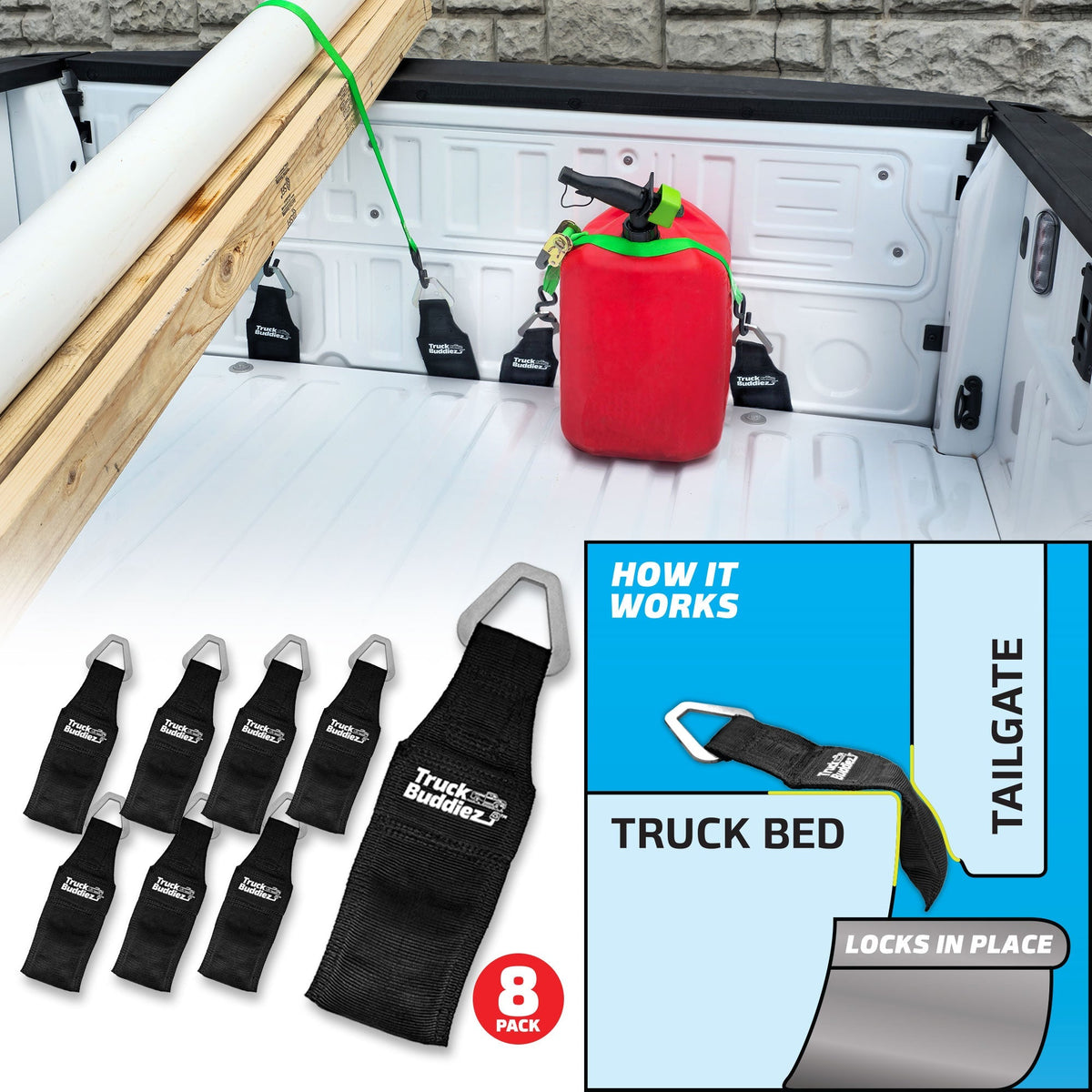 EZ4X4 Truck Buddiez 8-Pack Tailgate Tie-Down Anchors – Fits Most Pickup Trucks & Jeep Gladiator