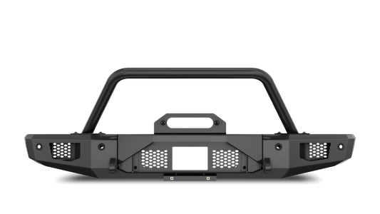 Body Armor Odyssey Front Bumper - Textured Black Powder-Coated Steel - Fits 2021-2025 Ford Bronco (With Bull Bar, Winch Mount, D-Ring Mounts)