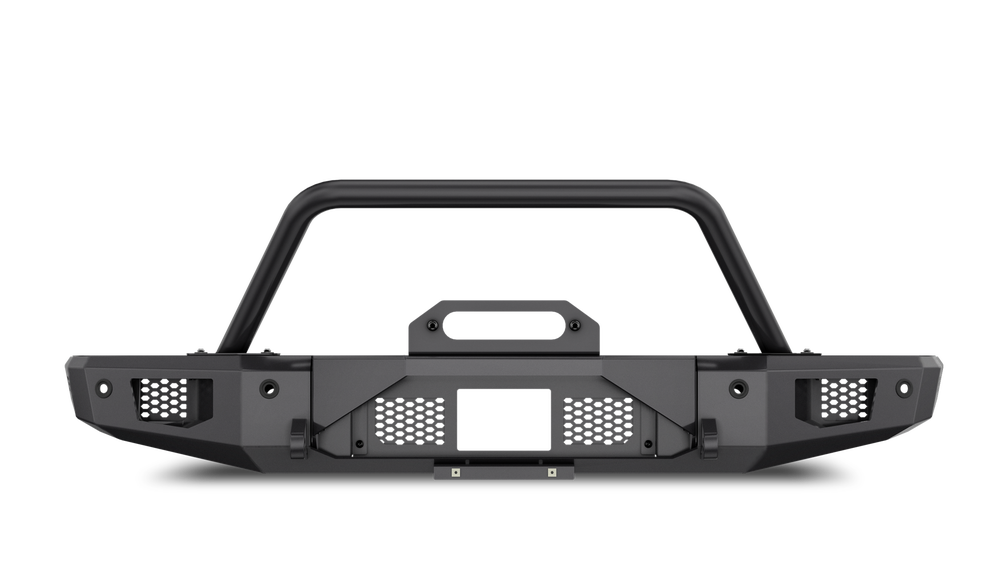 Body Armor Odyssey Front Bumper - Textured Black Powder-Coated Steel - Fits 2021-2024 Ford Bronco (With Bull Bar, Winch Mount, D-Ring Mounts)