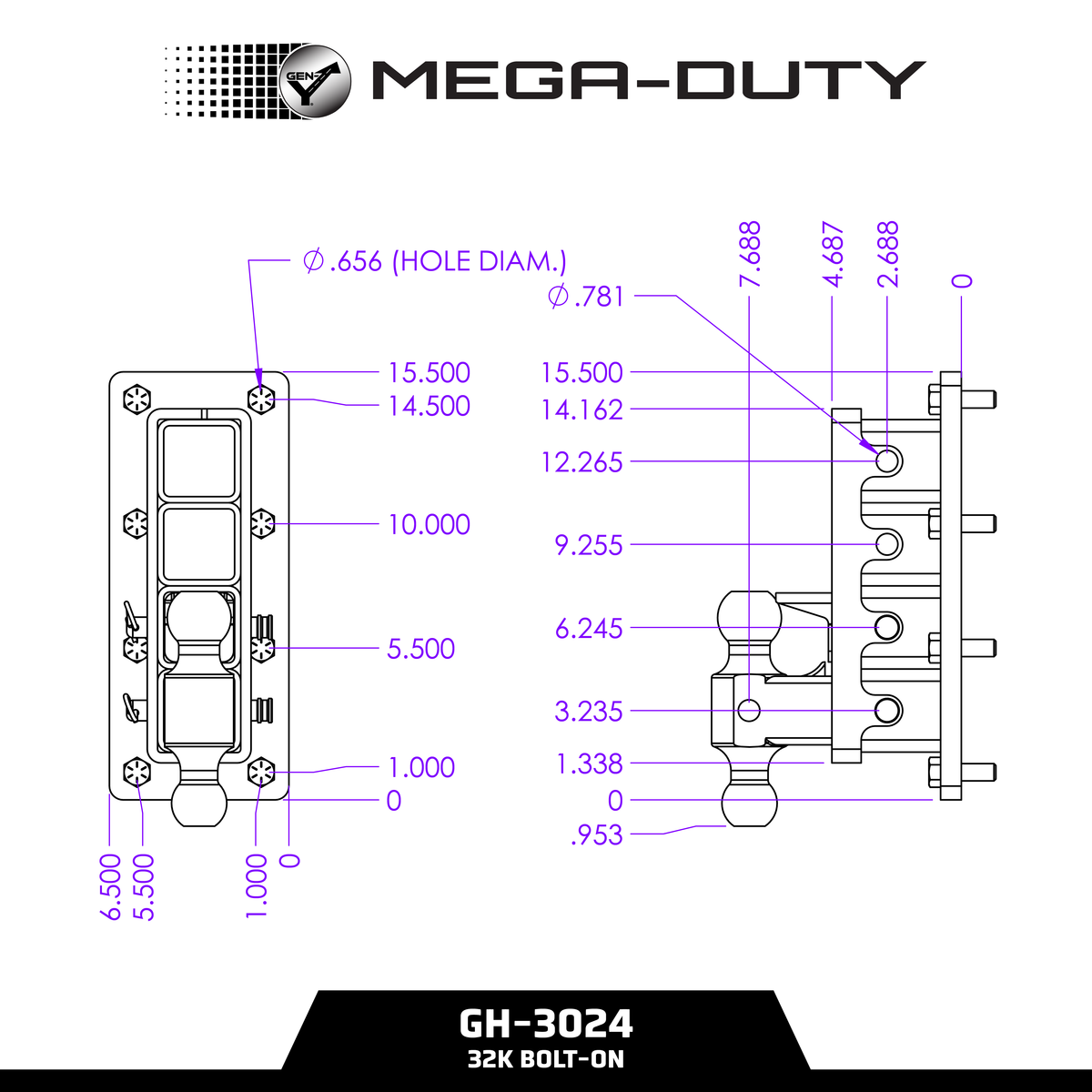 Gen-Y Hitch MEGA-DUTY 32K Bolt-On Adjustable Hitch (2 ½" Receiver) - image 2
