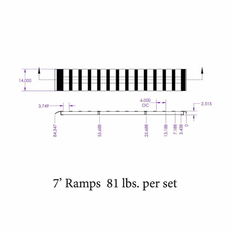 Gen-Y Hitch Non-Folding Aluminum Pickup Truck Bed Ramps for Loading - 7ft, 14 in Wide, 3,000 lb Capacity - Set of 2