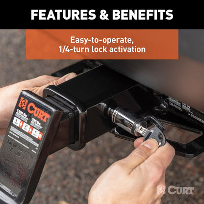 CURT Trailer Hitch Lock – 5/8-Inch Barbell Pin for 2 Inch Receiver – Chrome Plated Steel with Keys & Dust Cap