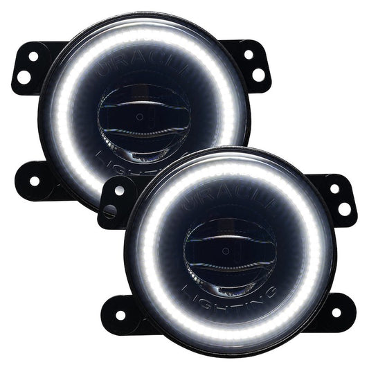 Oracle Round LED Fog Lights 20W 3000 Lumens Clear Halo Black Housing
